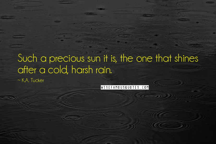 K.A. Tucker Quotes: Such a precious sun it is, the one that shines after a cold, harsh rain.