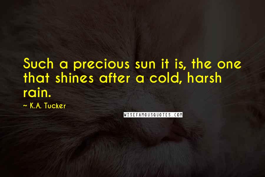 K.A. Tucker Quotes: Such a precious sun it is, the one that shines after a cold, harsh rain.