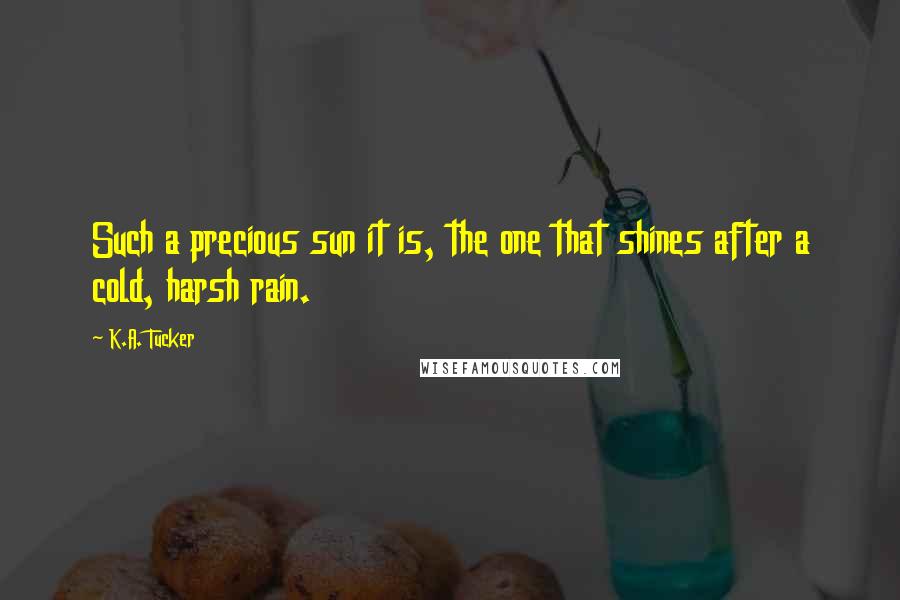 K.A. Tucker Quotes: Such a precious sun it is, the one that shines after a cold, harsh rain.