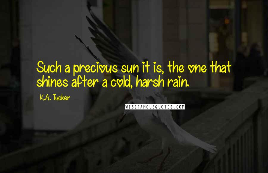K.A. Tucker Quotes: Such a precious sun it is, the one that shines after a cold, harsh rain.