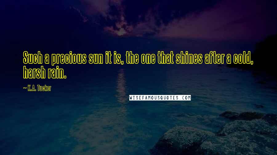 K.A. Tucker Quotes: Such a precious sun it is, the one that shines after a cold, harsh rain.