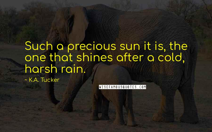 K.A. Tucker Quotes: Such a precious sun it is, the one that shines after a cold, harsh rain.