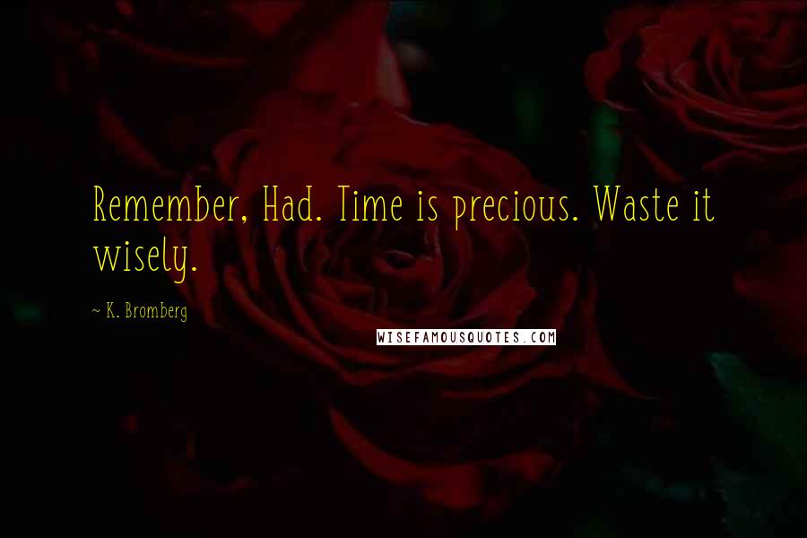 K. Bromberg Quotes: Remember, Had. Time is precious. Waste it wisely.