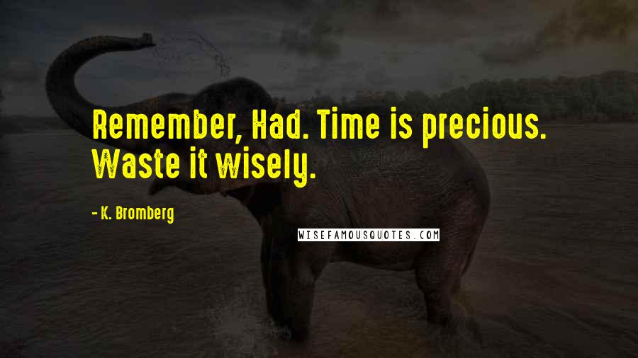 K. Bromberg Quotes: Remember, Had. Time is precious. Waste it wisely.