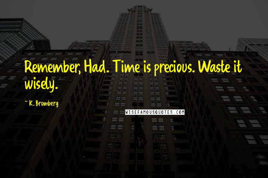 K. Bromberg Quotes: Remember, Had. Time is precious. Waste it wisely.