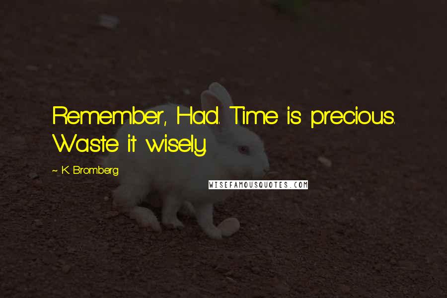 K. Bromberg Quotes: Remember, Had. Time is precious. Waste it wisely.