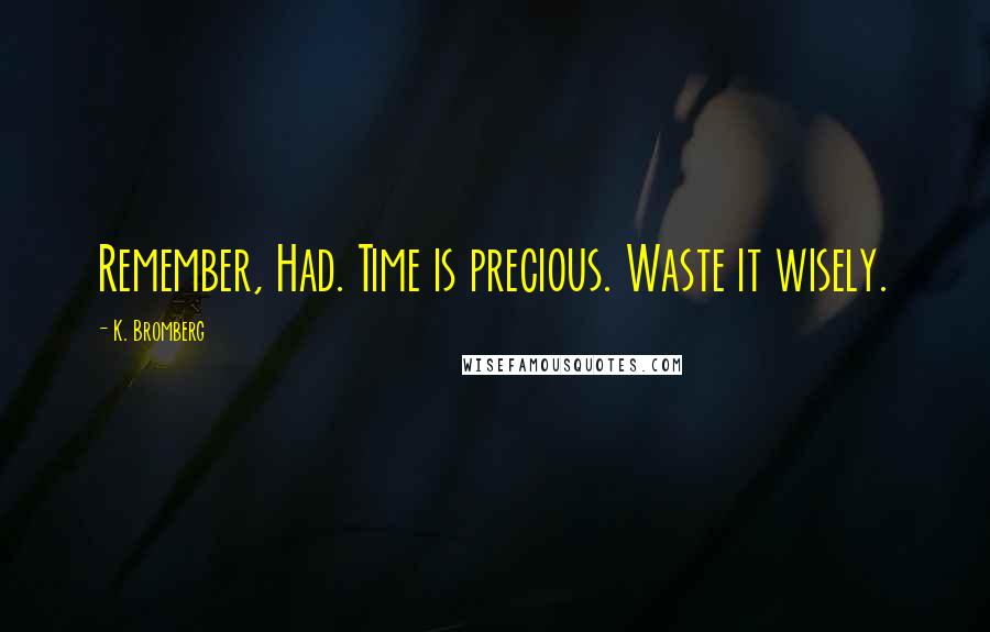 K. Bromberg Quotes: Remember, Had. Time is precious. Waste it wisely.