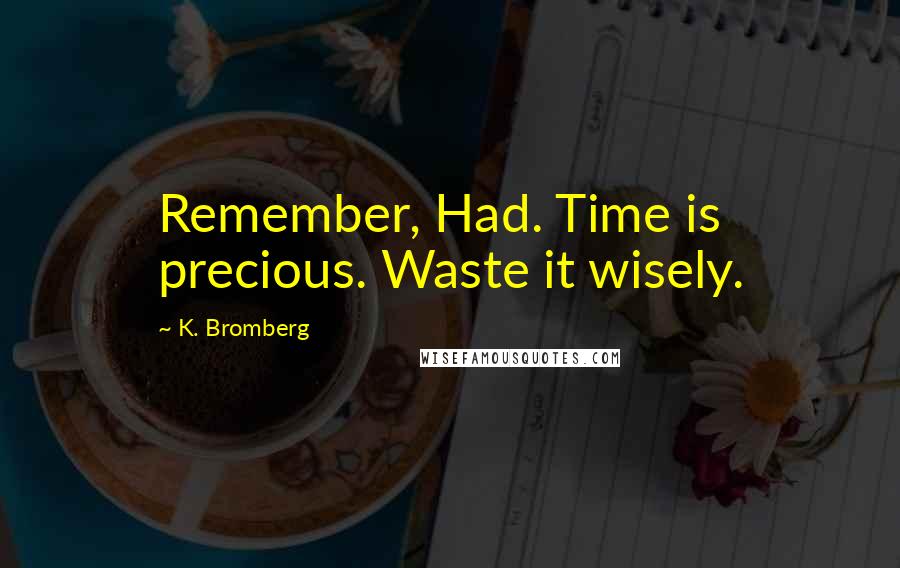 K. Bromberg Quotes: Remember, Had. Time is precious. Waste it wisely.