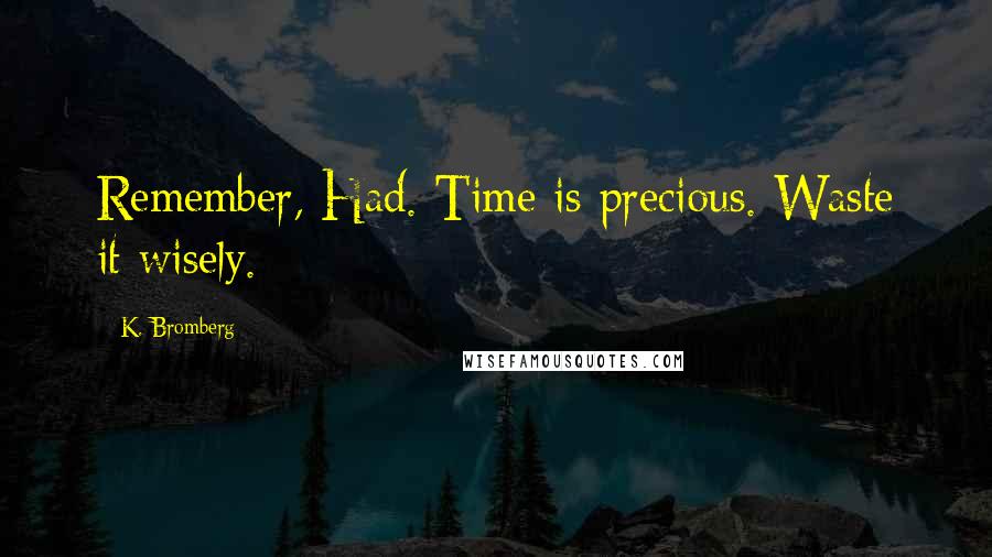 K. Bromberg Quotes: Remember, Had. Time is precious. Waste it wisely.