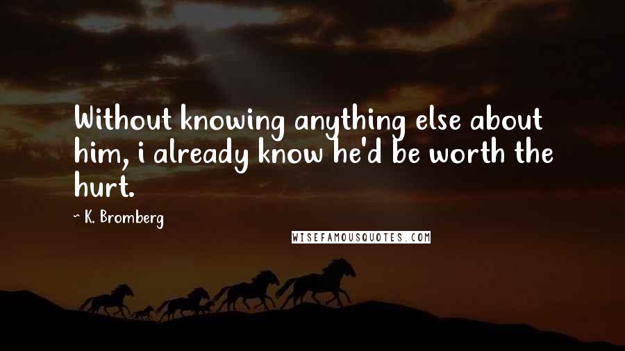 K. Bromberg Quotes: Without knowing anything else about him, i already know he'd be worth the hurt.