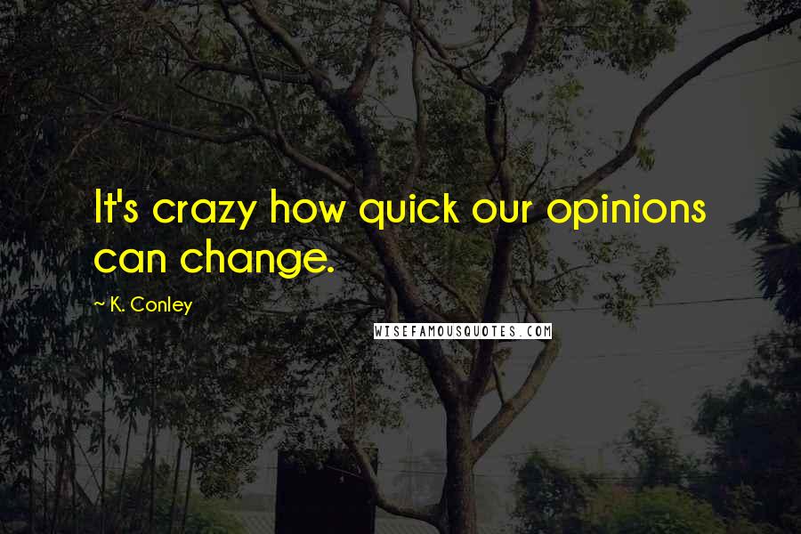 K. Conley Quotes: It's crazy how quick our opinions can change.