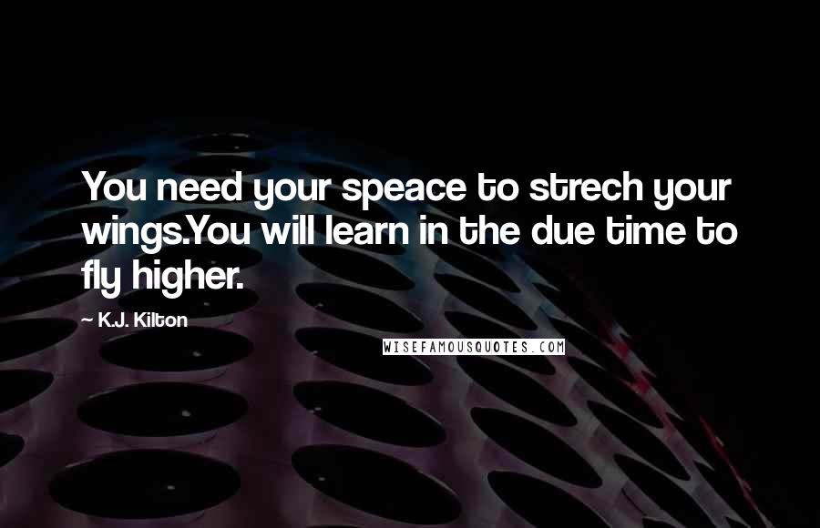 K.J. Kilton Quotes: You need your speace to strech your wings.You will learn in the due time to fly higher.