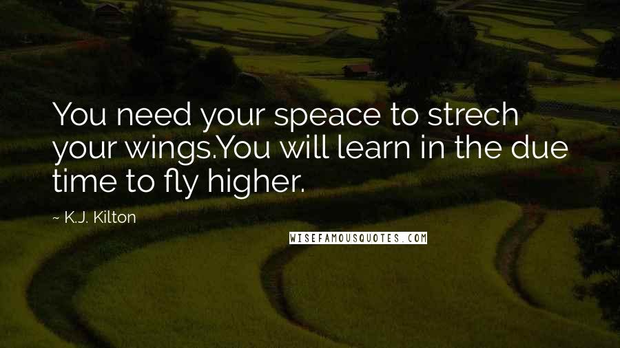 K.J. Kilton Quotes: You need your speace to strech your wings.You will learn in the due time to fly higher.