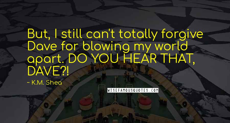 K.M. Shea Quotes: But, I still can't totally forgive Dave for blowing my world apart. DO YOU HEAR THAT, DAVE?!