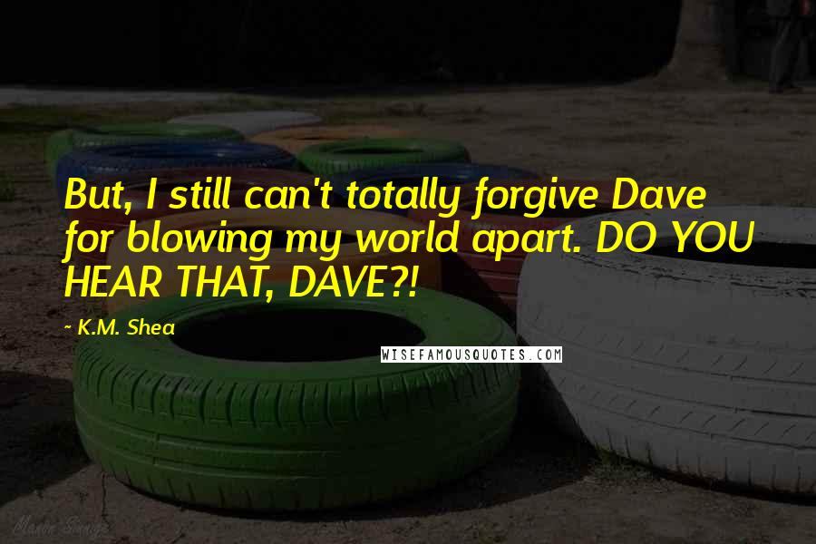 K.M. Shea Quotes: But, I still can't totally forgive Dave for blowing my world apart. DO YOU HEAR THAT, DAVE?!