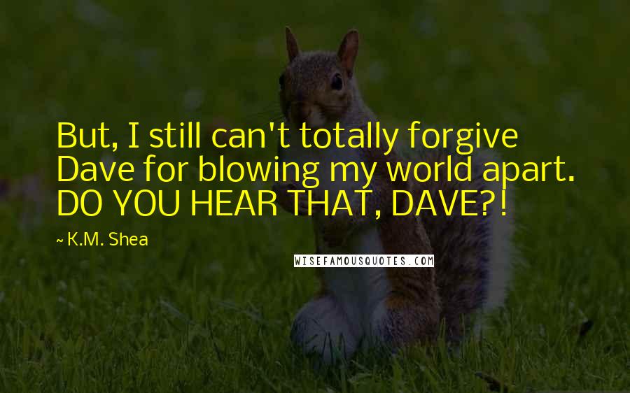 K.M. Shea Quotes: But, I still can't totally forgive Dave for blowing my world apart. DO YOU HEAR THAT, DAVE?!