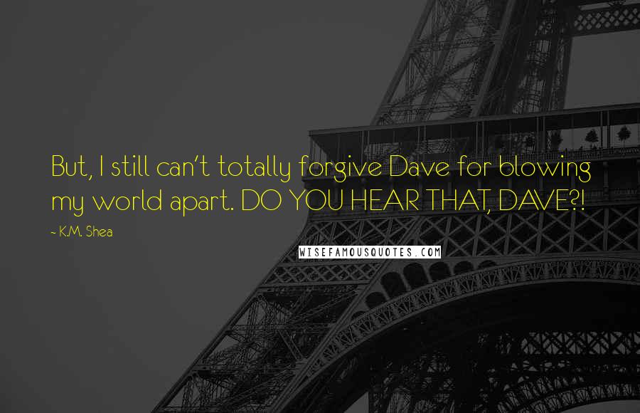 K.M. Shea Quotes: But, I still can't totally forgive Dave for blowing my world apart. DO YOU HEAR THAT, DAVE?!