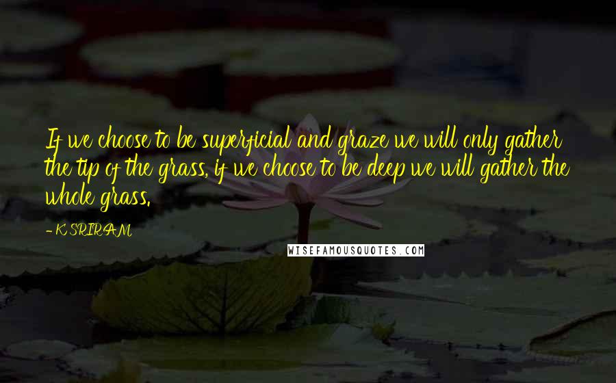 K SRIRAM Quotes: If we choose to be superficial and graze we will only gather the tip of the grass, if we choose to be deep we will gather the whole grass.