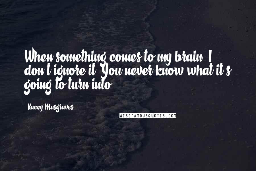 Kacey Musgraves Quotes: When something comes to my brain, I don't ignore it. You never know what it's going to turn into.