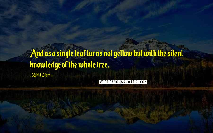 Kahlil Gibran Quotes: And as a single leaf turns not yellow but with the silent knowledge of the whole tree.