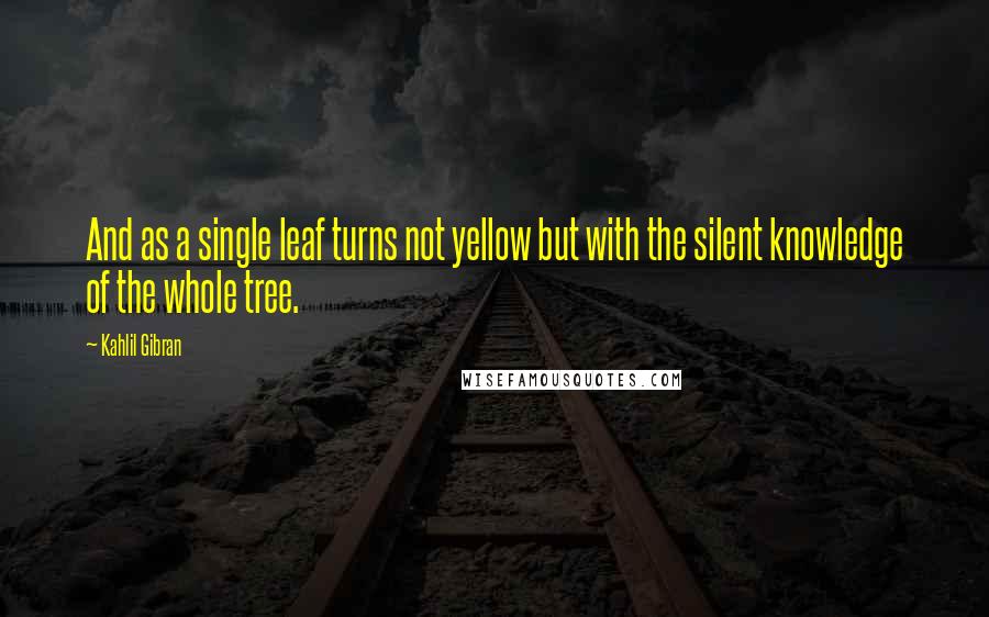 Kahlil Gibran Quotes: And as a single leaf turns not yellow but with the silent knowledge of the whole tree.