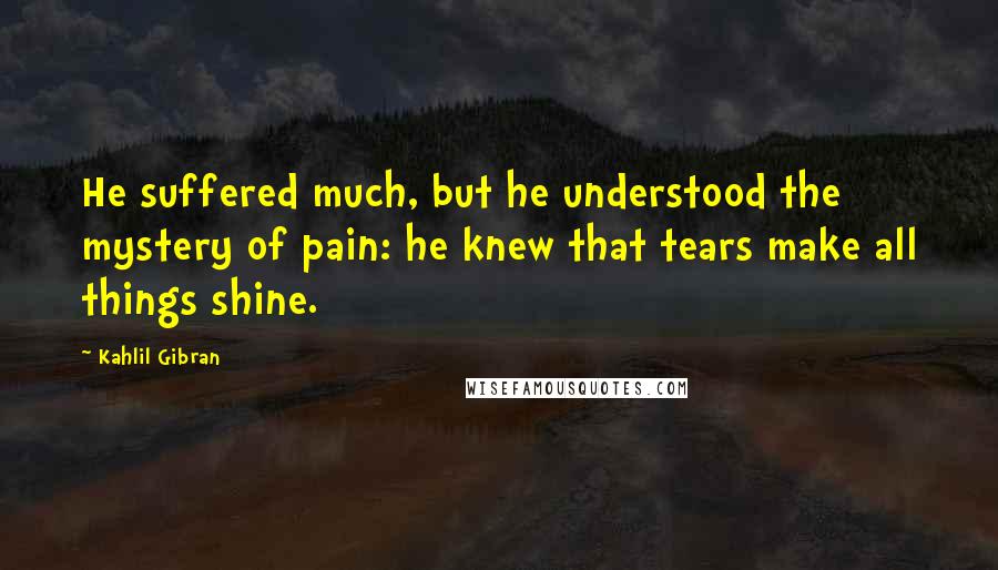 Kahlil Gibran Quotes: He suffered much, but he understood the mystery of pain: he knew that tears make all things shine.