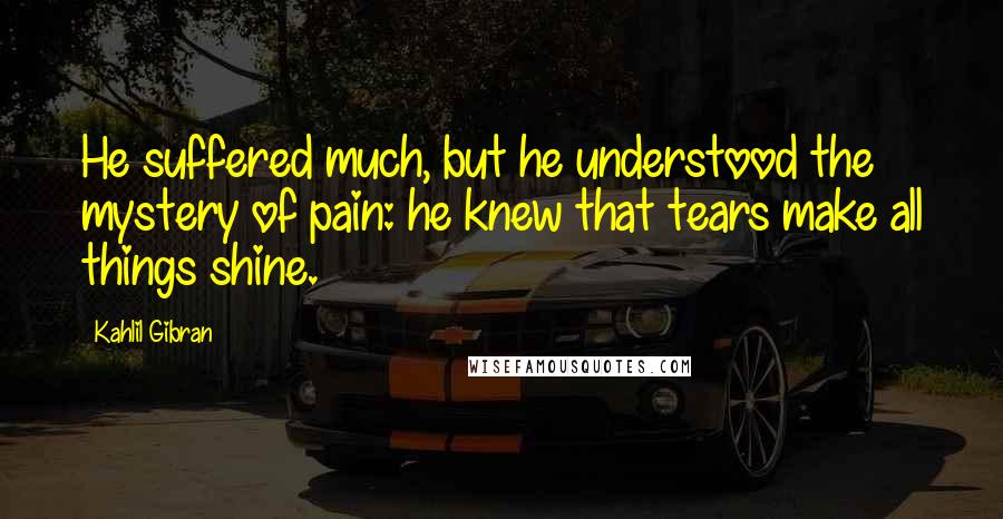 Kahlil Gibran Quotes: He suffered much, but he understood the mystery of pain: he knew that tears make all things shine.