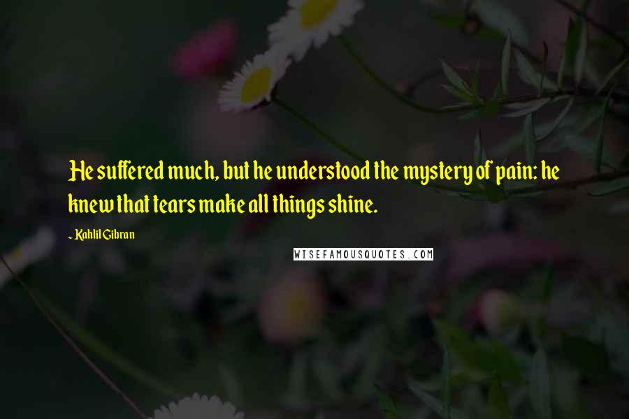 Kahlil Gibran Quotes: He suffered much, but he understood the mystery of pain: he knew that tears make all things shine.