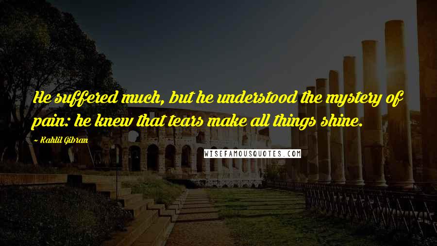 Kahlil Gibran Quotes: He suffered much, but he understood the mystery of pain: he knew that tears make all things shine.