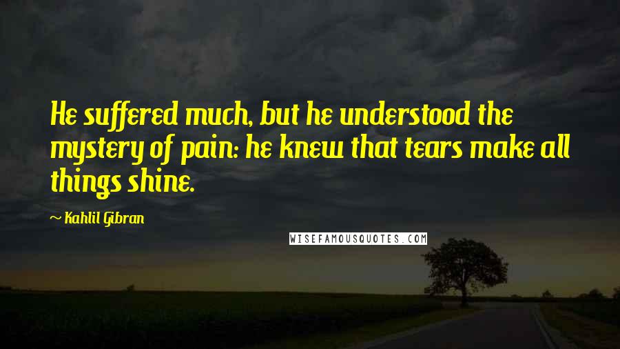 Kahlil Gibran Quotes: He suffered much, but he understood the mystery of pain: he knew that tears make all things shine.