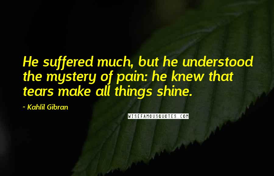 Kahlil Gibran Quotes: He suffered much, but he understood the mystery of pain: he knew that tears make all things shine.