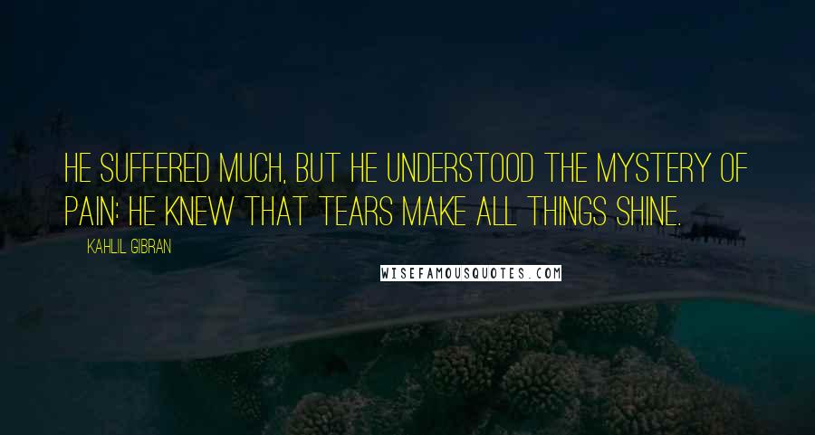 Kahlil Gibran Quotes: He suffered much, but he understood the mystery of pain: he knew that tears make all things shine.