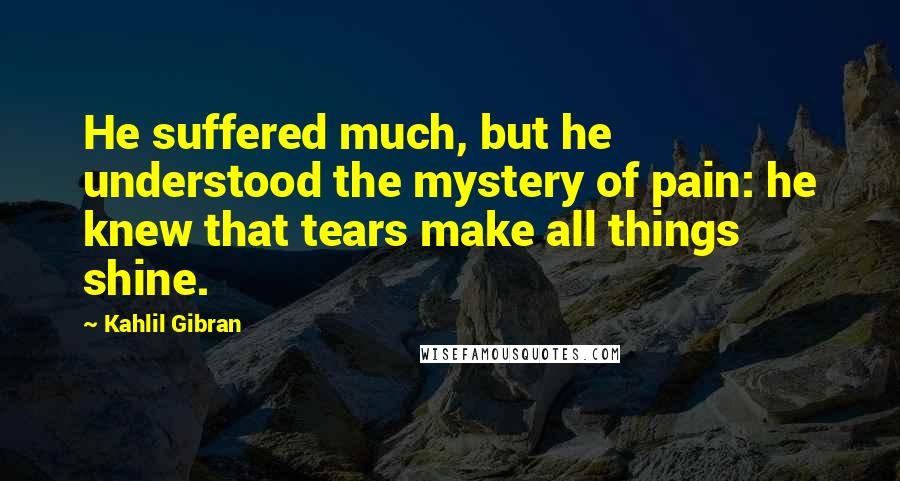 Kahlil Gibran Quotes: He suffered much, but he understood the mystery of pain: he knew that tears make all things shine.