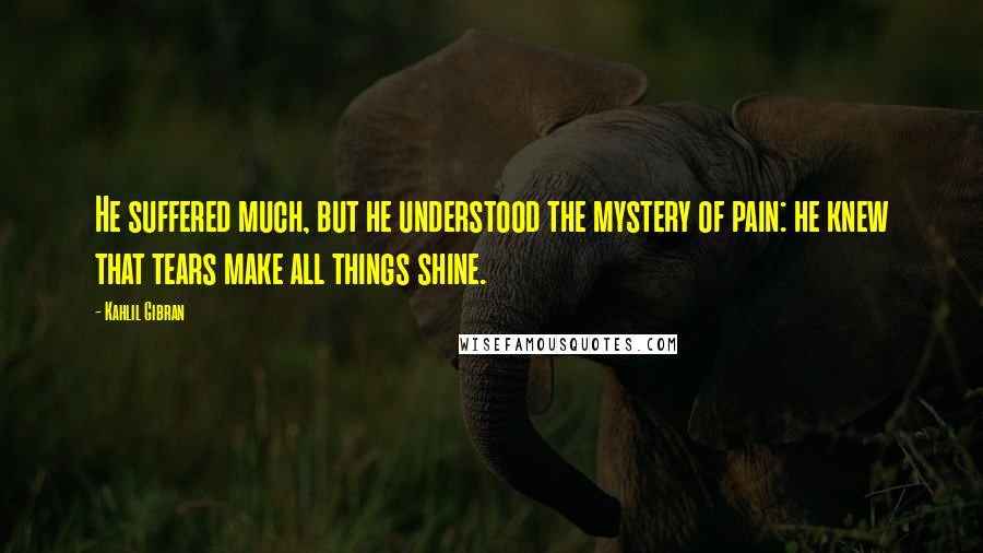 Kahlil Gibran Quotes: He suffered much, but he understood the mystery of pain: he knew that tears make all things shine.