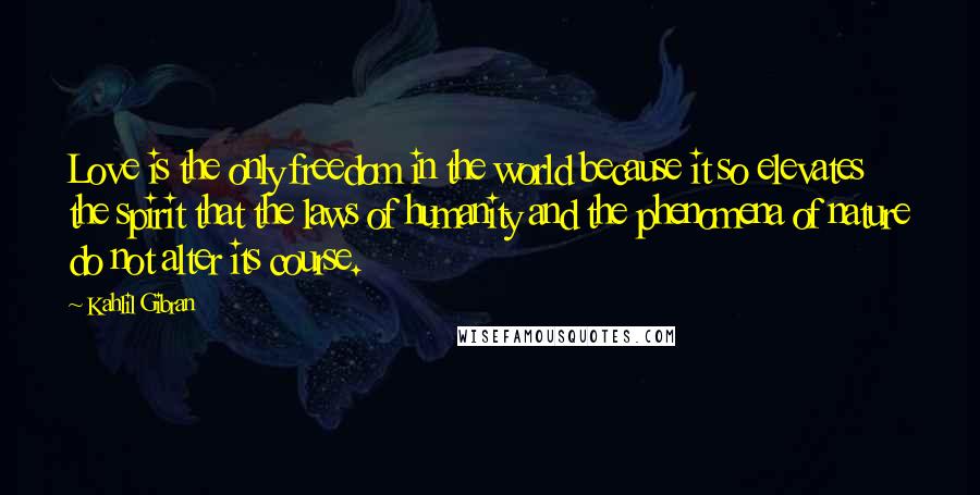 Kahlil Gibran Quotes: Love is the only freedom in the world because it so elevates the spirit that the laws of humanity and the phenomena of nature do not alter its course.