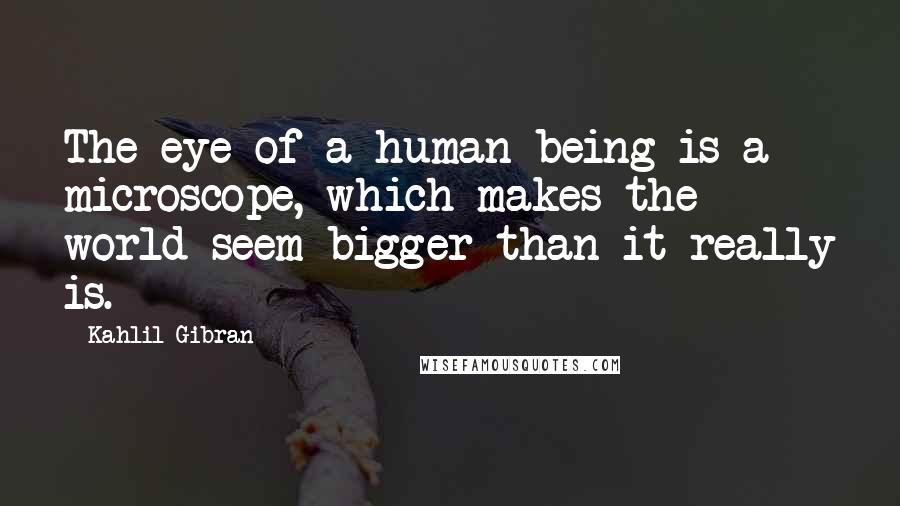 Kahlil Gibran Quotes: The eye of a human being is a microscope, which makes the world seem bigger than it really is.