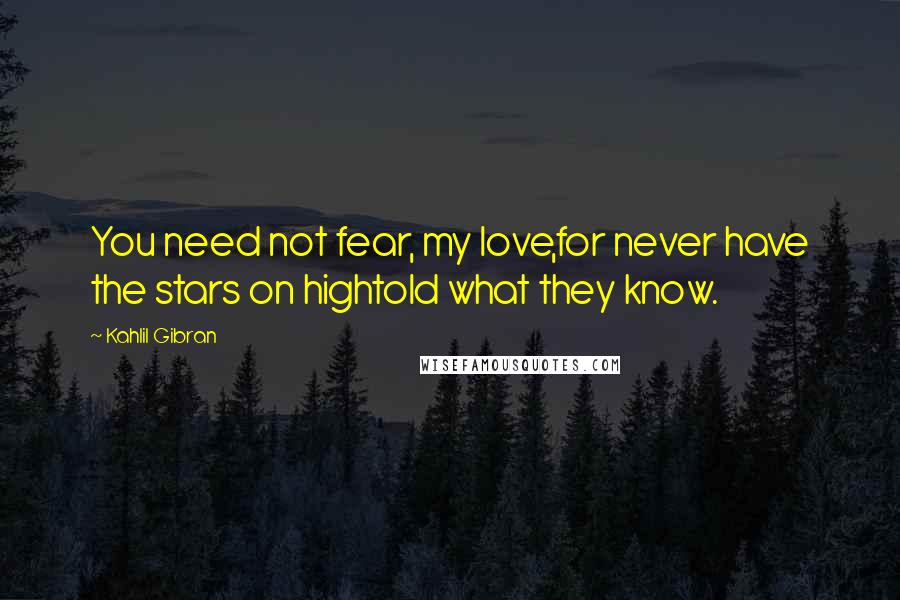 Kahlil Gibran Quotes: You need not fear, my love,for never have the stars on hightold what they know.