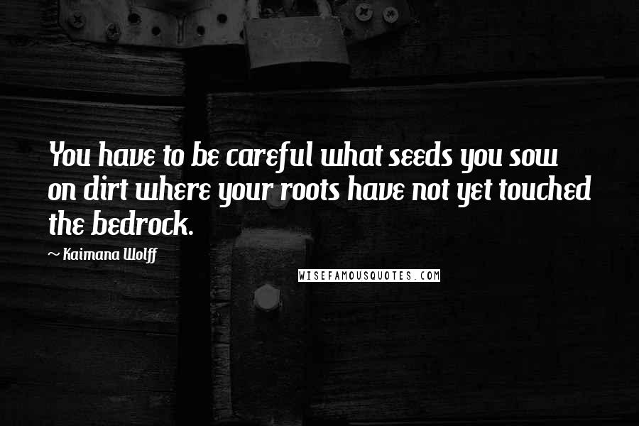 Kaimana Wolff Quotes: You have to be careful what seeds you sow on dirt where your roots have not yet touched the bedrock.