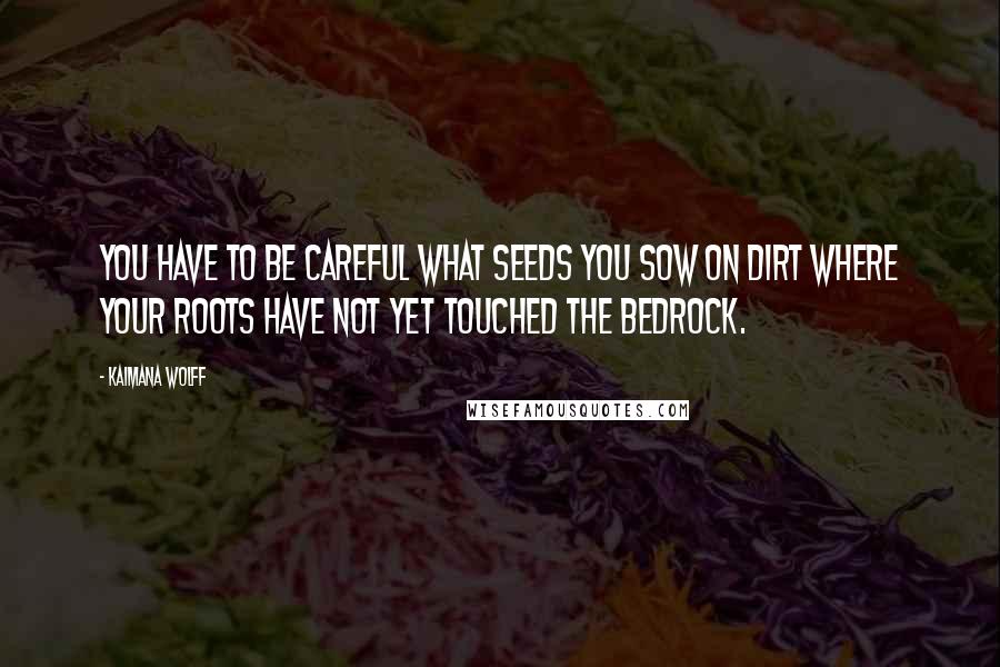 Kaimana Wolff Quotes: You have to be careful what seeds you sow on dirt where your roots have not yet touched the bedrock.