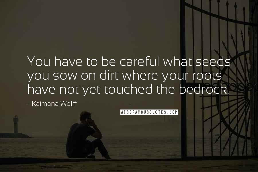 Kaimana Wolff Quotes: You have to be careful what seeds you sow on dirt where your roots have not yet touched the bedrock.