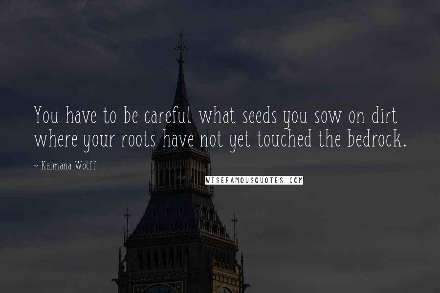 Kaimana Wolff Quotes: You have to be careful what seeds you sow on dirt where your roots have not yet touched the bedrock.