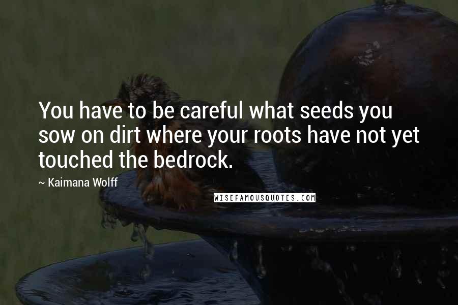 Kaimana Wolff Quotes: You have to be careful what seeds you sow on dirt where your roots have not yet touched the bedrock.