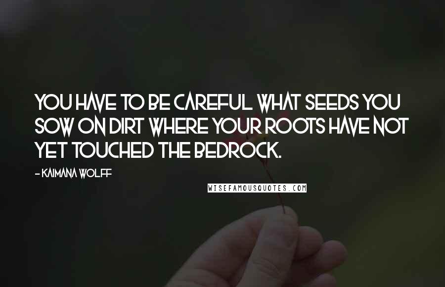 Kaimana Wolff Quotes: You have to be careful what seeds you sow on dirt where your roots have not yet touched the bedrock.