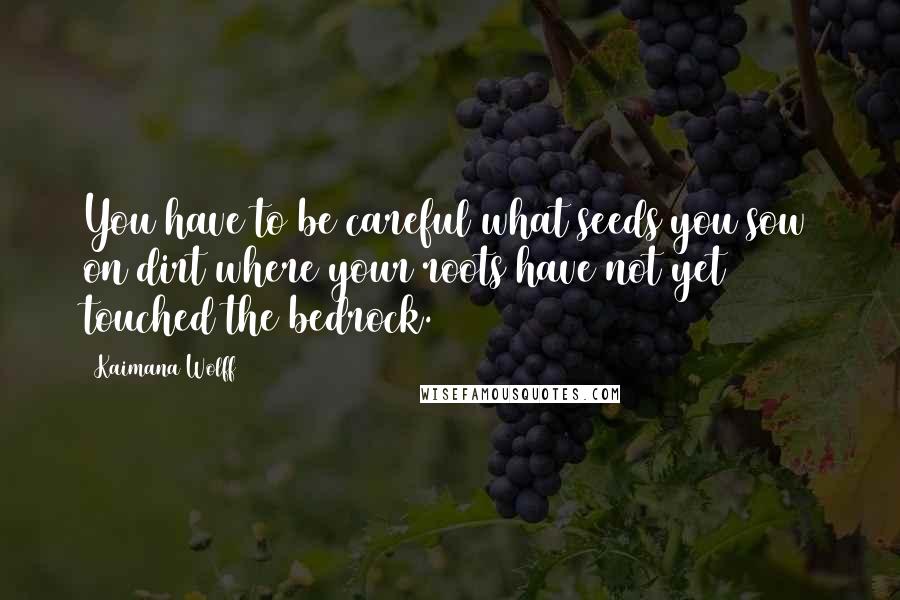 Kaimana Wolff Quotes: You have to be careful what seeds you sow on dirt where your roots have not yet touched the bedrock.