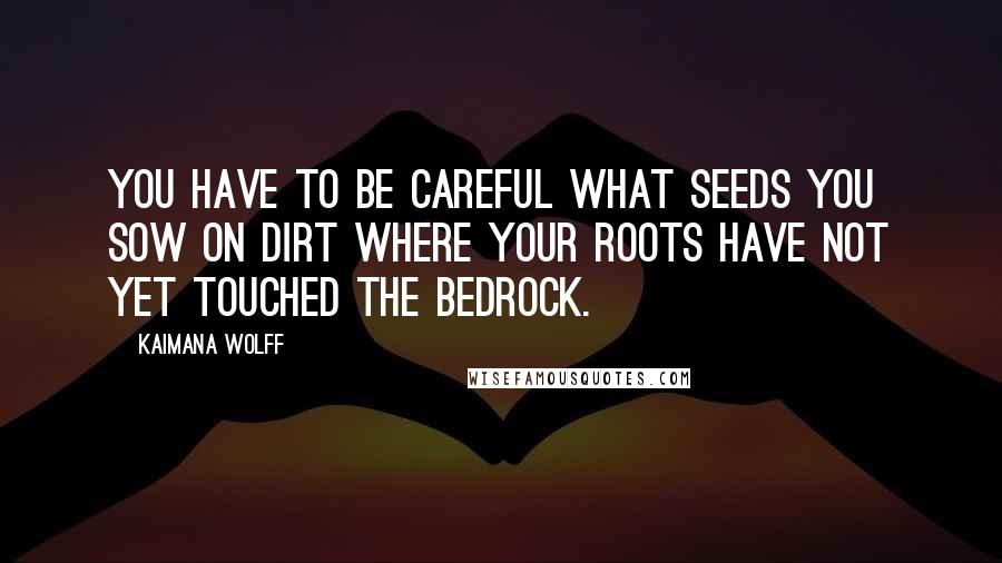 Kaimana Wolff Quotes: You have to be careful what seeds you sow on dirt where your roots have not yet touched the bedrock.