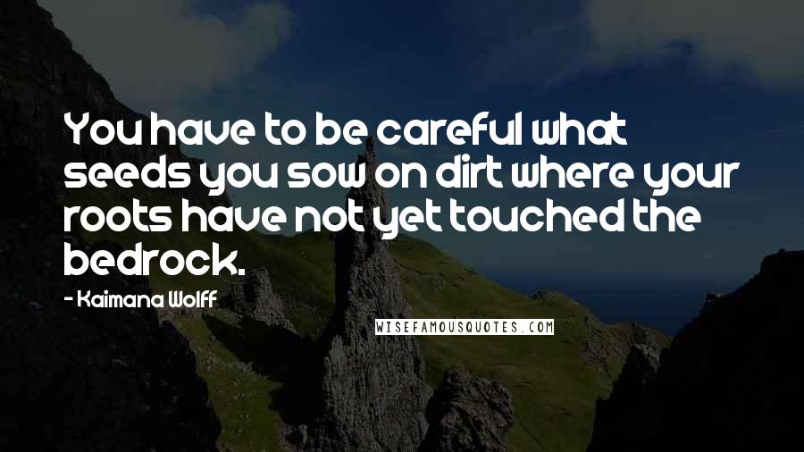 Kaimana Wolff Quotes: You have to be careful what seeds you sow on dirt where your roots have not yet touched the bedrock.