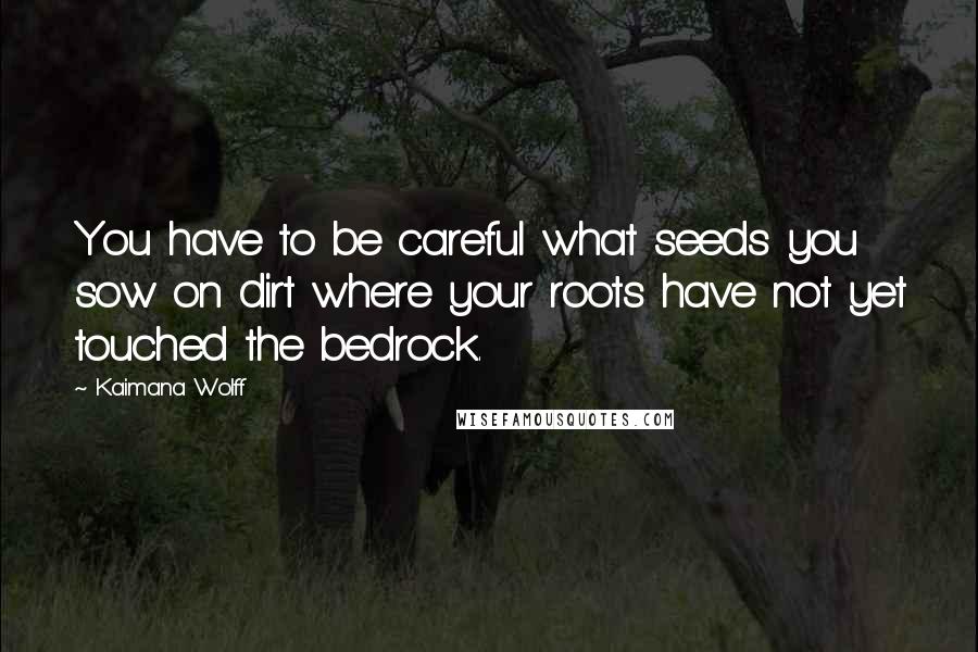 Kaimana Wolff Quotes: You have to be careful what seeds you sow on dirt where your roots have not yet touched the bedrock.