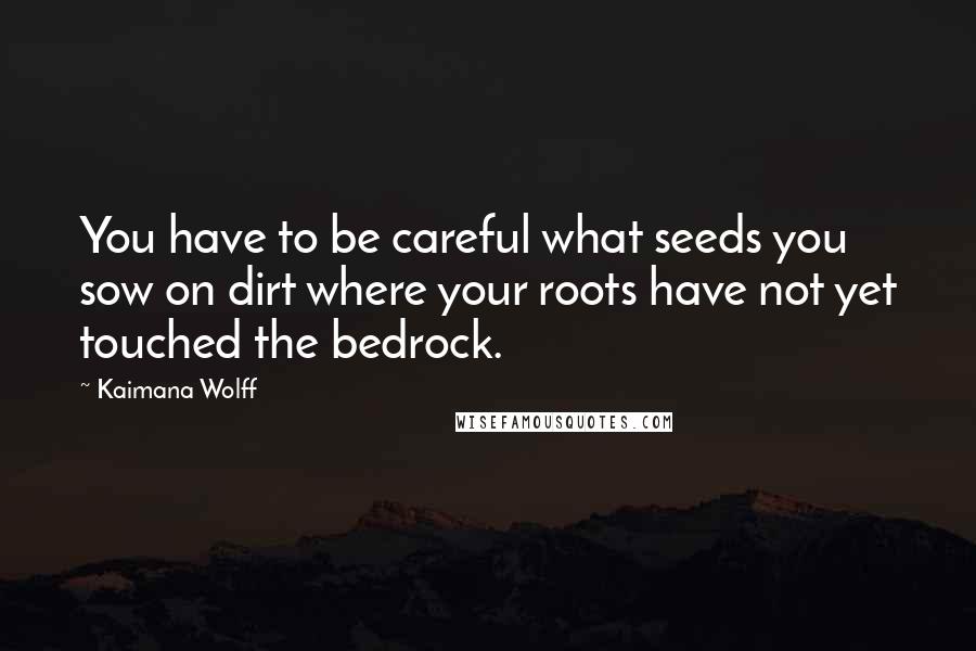 Kaimana Wolff Quotes: You have to be careful what seeds you sow on dirt where your roots have not yet touched the bedrock.