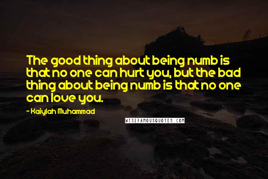 Kaiylah Muhammad Quotes: The good thing about being numb is that no one can hurt you, but the bad thing about being numb is that no one can love you.