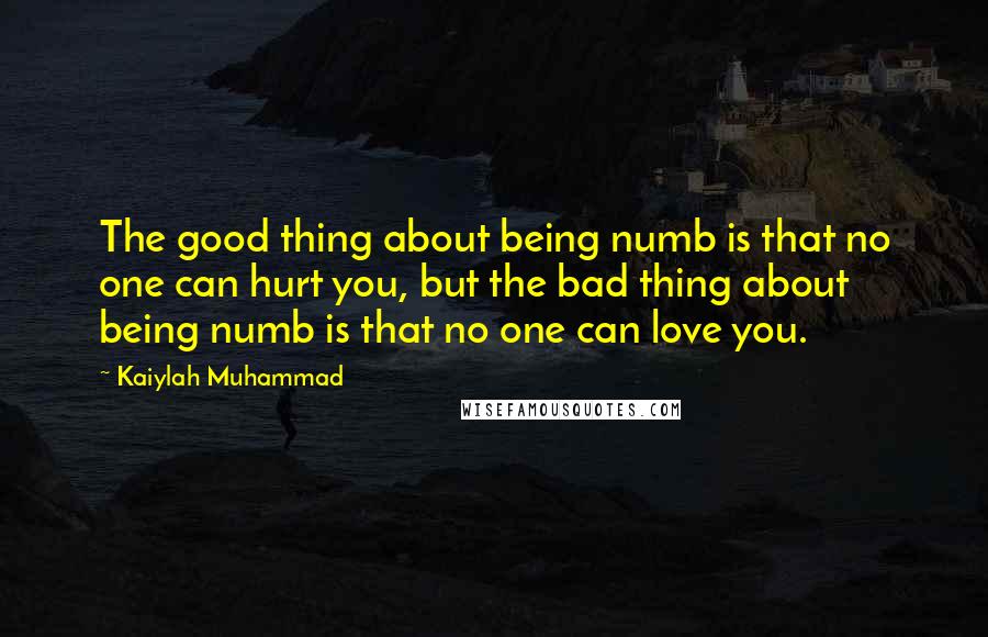 Kaiylah Muhammad Quotes: The good thing about being numb is that no one can hurt you, but the bad thing about being numb is that no one can love you.